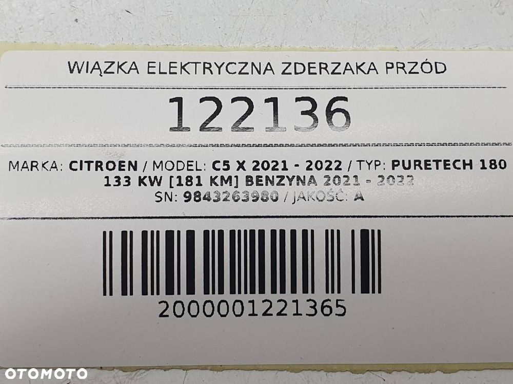WIĄZKA ELEKTRYCZNA PDC ZDERZAKA PRZÓD PRZEDNIA CITROEN C5 X 9843263980 - 7