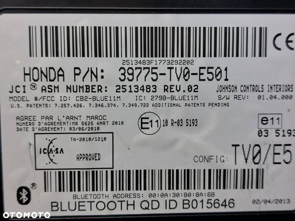 MODUŁ BLUETOOTH HONDA CIVIC IX 39775-TV0-E501 - 4