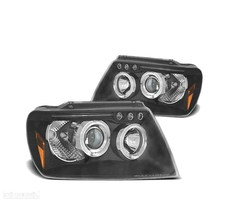 FARÓIS ANGEL EYES PARA JEEP GRAND CHEROKEE 99-05 BLACK PRETO H1 - 1