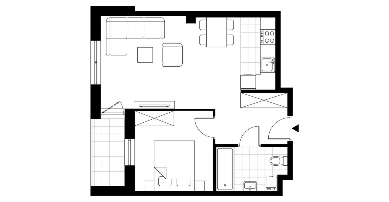 2-pokojowe mieszkanie 43m2 + loggia - Pełny obrazek: 2/7