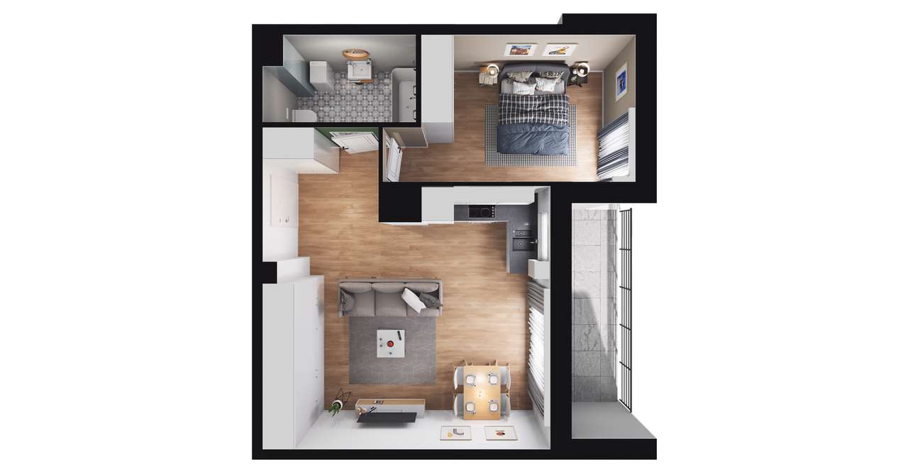 2-pokojowe mieszkanie 45 m² + loggia Bez Prowizji – pohled 3