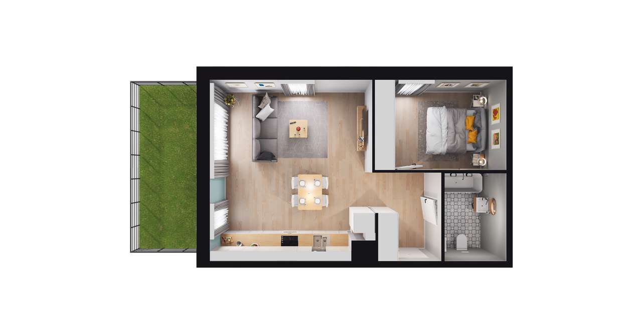 2-pokojowe mieszkanie 44m2 + ogródek - Pełny obrazek: 2/8