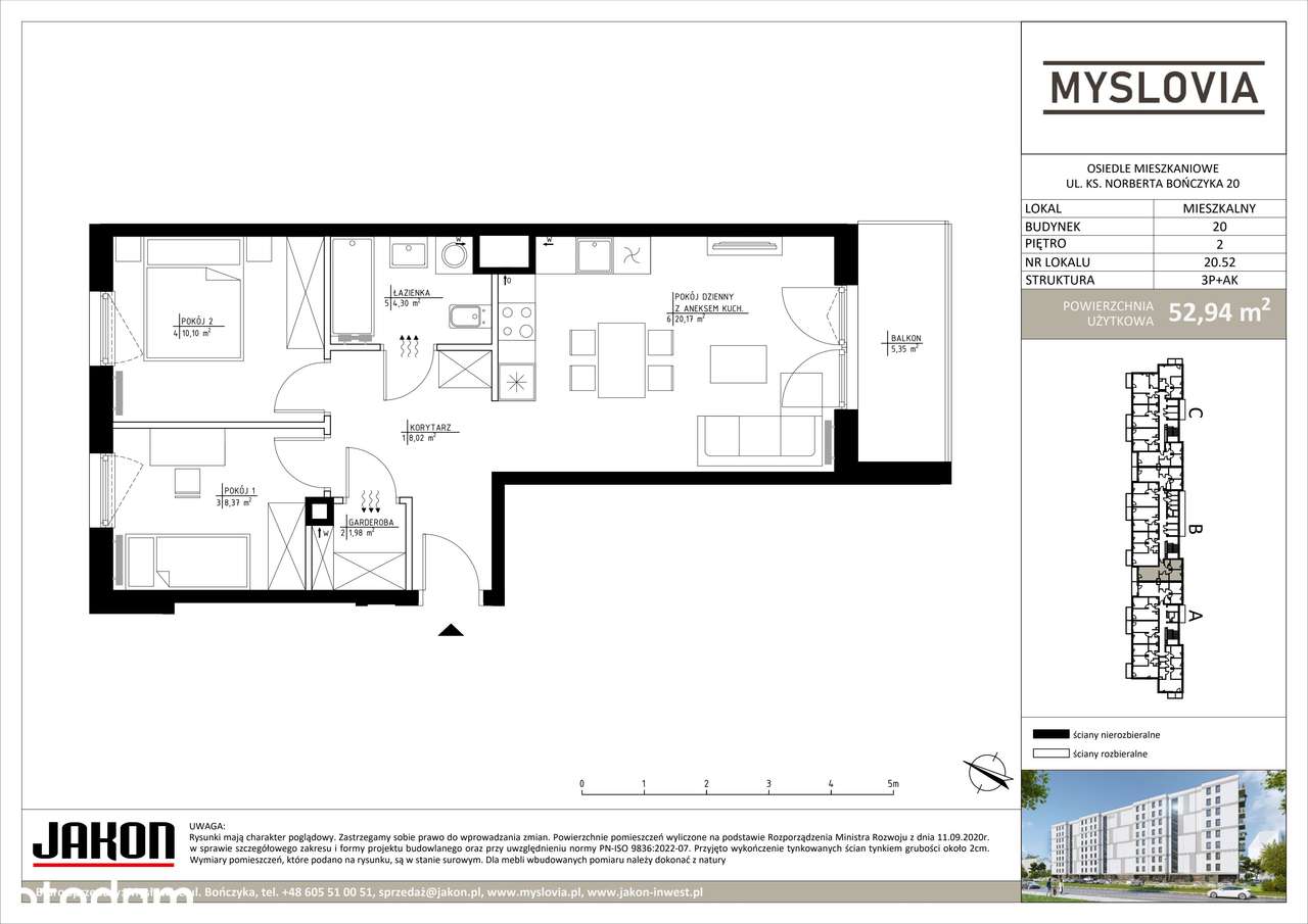 3-pokojowe mieszkanie 52m2 + balkon - Pełny obrazek: 2/9