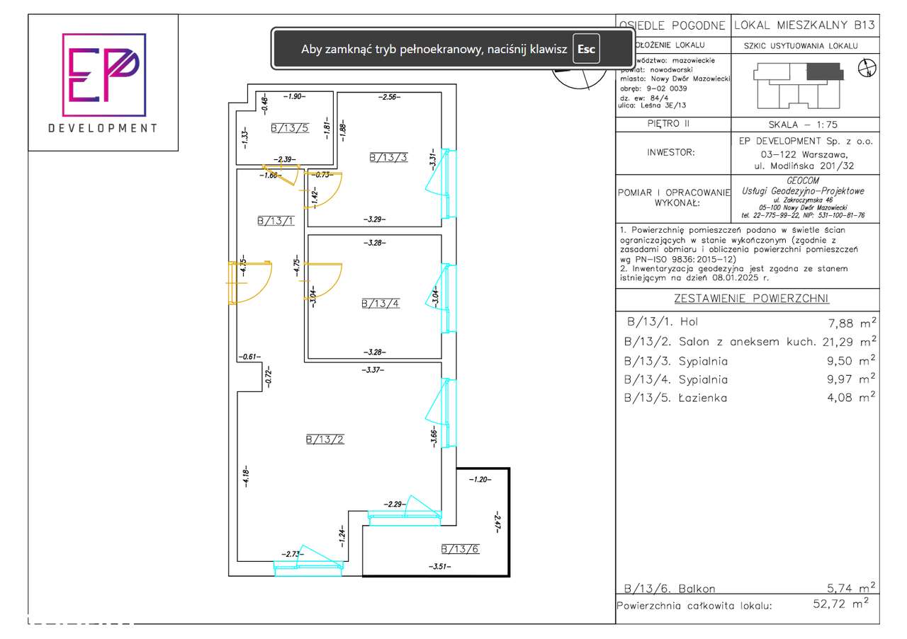 Nowoczesne 3-pokojowe mieszkanie z balkonem nr B13-3