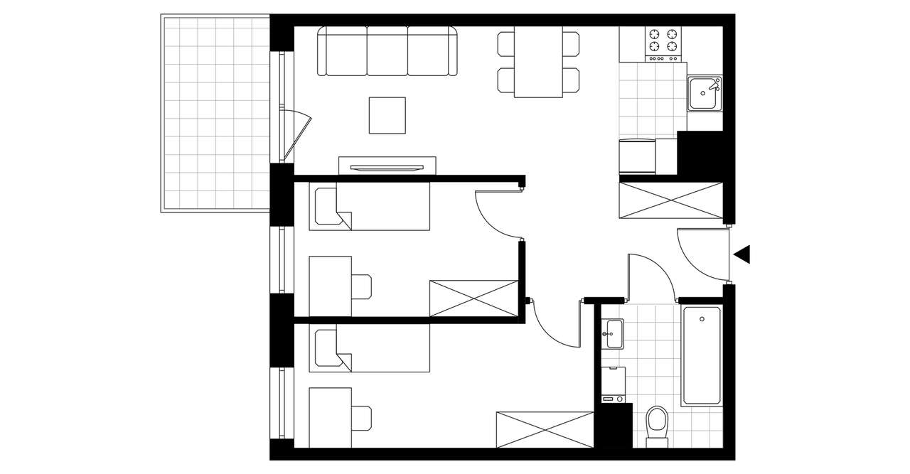 2-pokojowe mieszkanie 45m2 + balkon - Pełny obrazek: 3/8