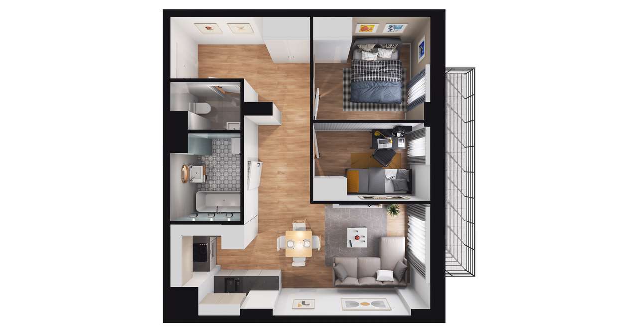 3-pokojowe mieszkanie 51m2 Bez Prowizji - Pełny obrazek: 2/8