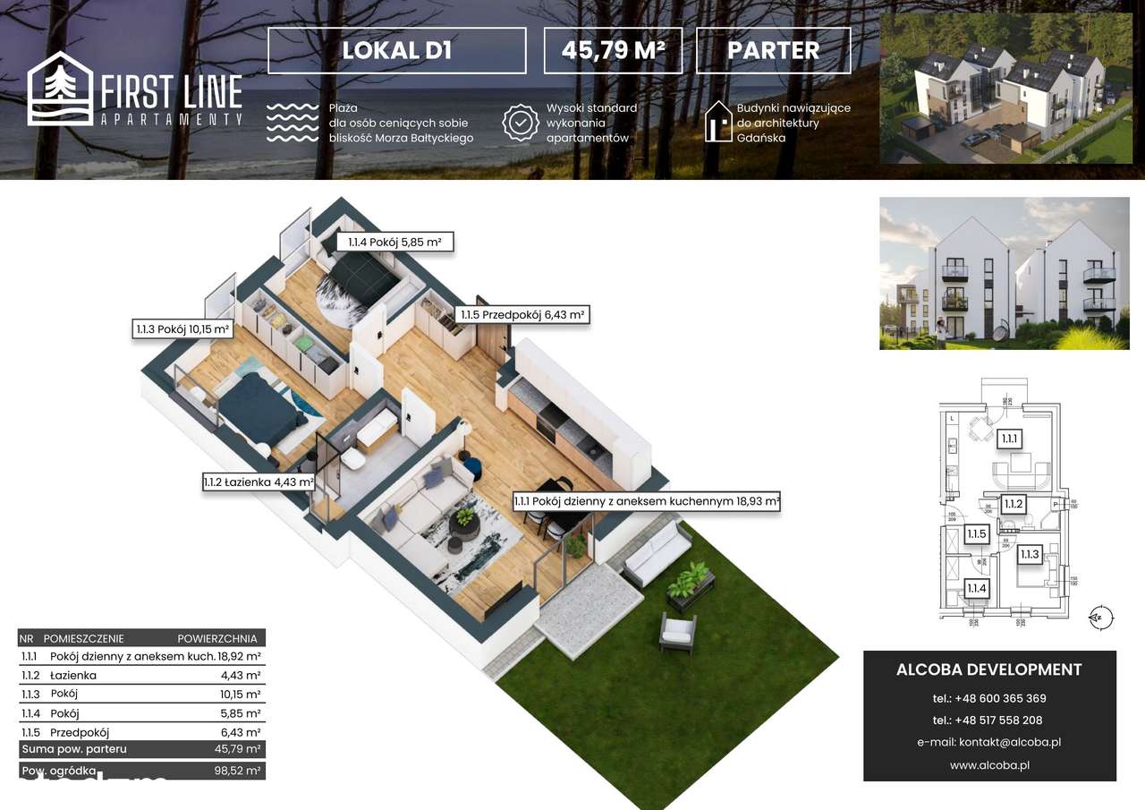 First Line Apartamenty | mieszkanie 3-pok. | D1 - Pełny obrazek: 2/7