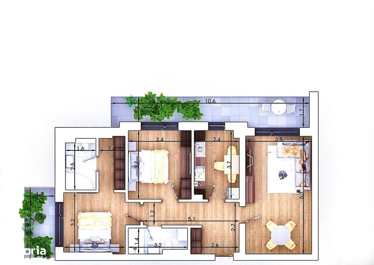 Apartament 4 Camere Terasa Metrou 7 Minute Proiect Nou Pallady - Imagine principală: 3/9