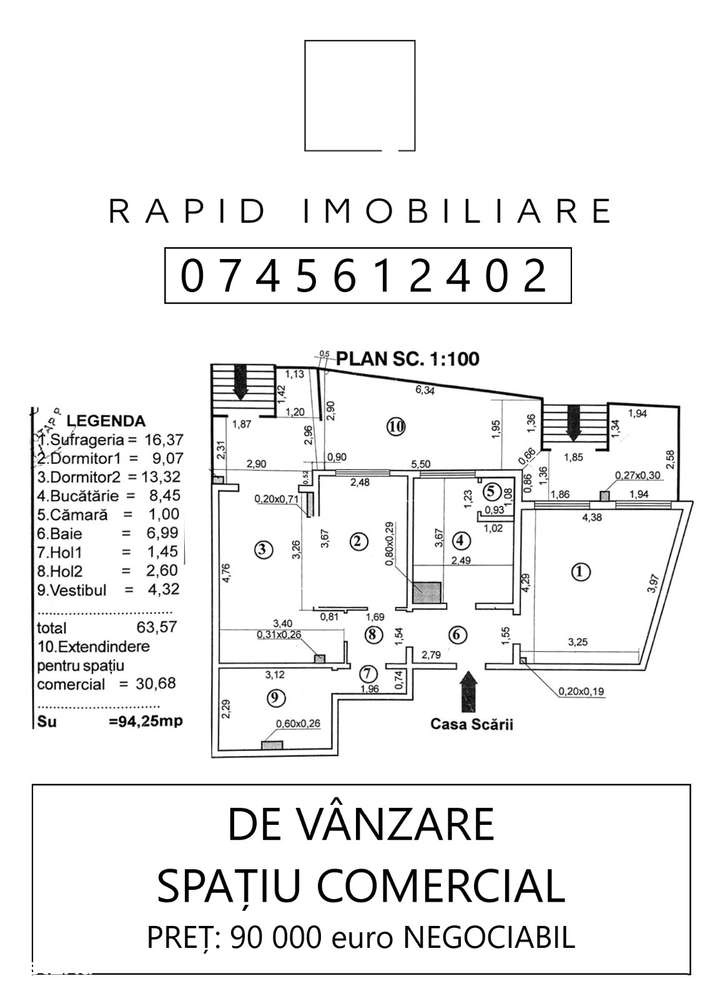 INVESTITIE - 94.25mp - Spatiu Comercial - Gata Închiriat - NEGOCIABIL - Imagine principală: 2/9