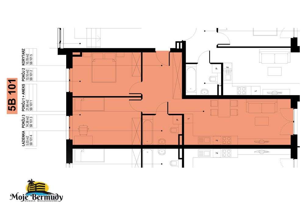 Mieszkanie o pow. 64,95 m2 - 3 pokoje, 5B 101 - Pełny obrazek: 2/9