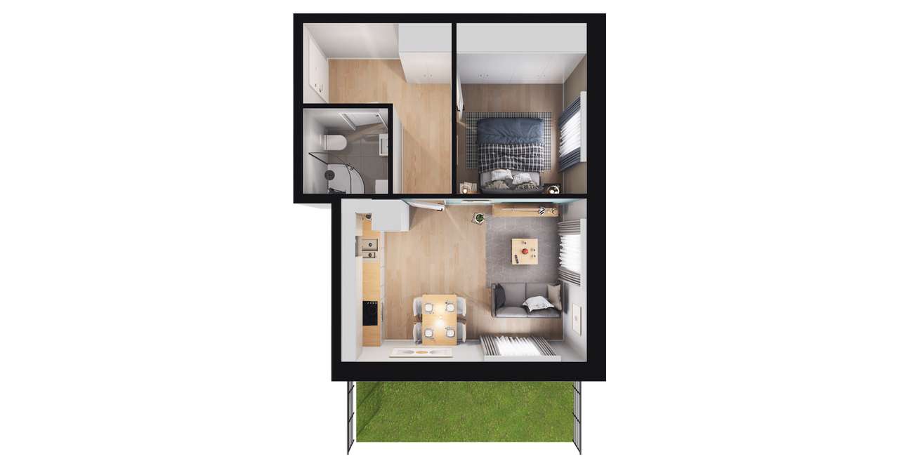 2-pokojowy apartament inwestycyjny 37m2 + ogródek - Pełny obrazek: 2/5