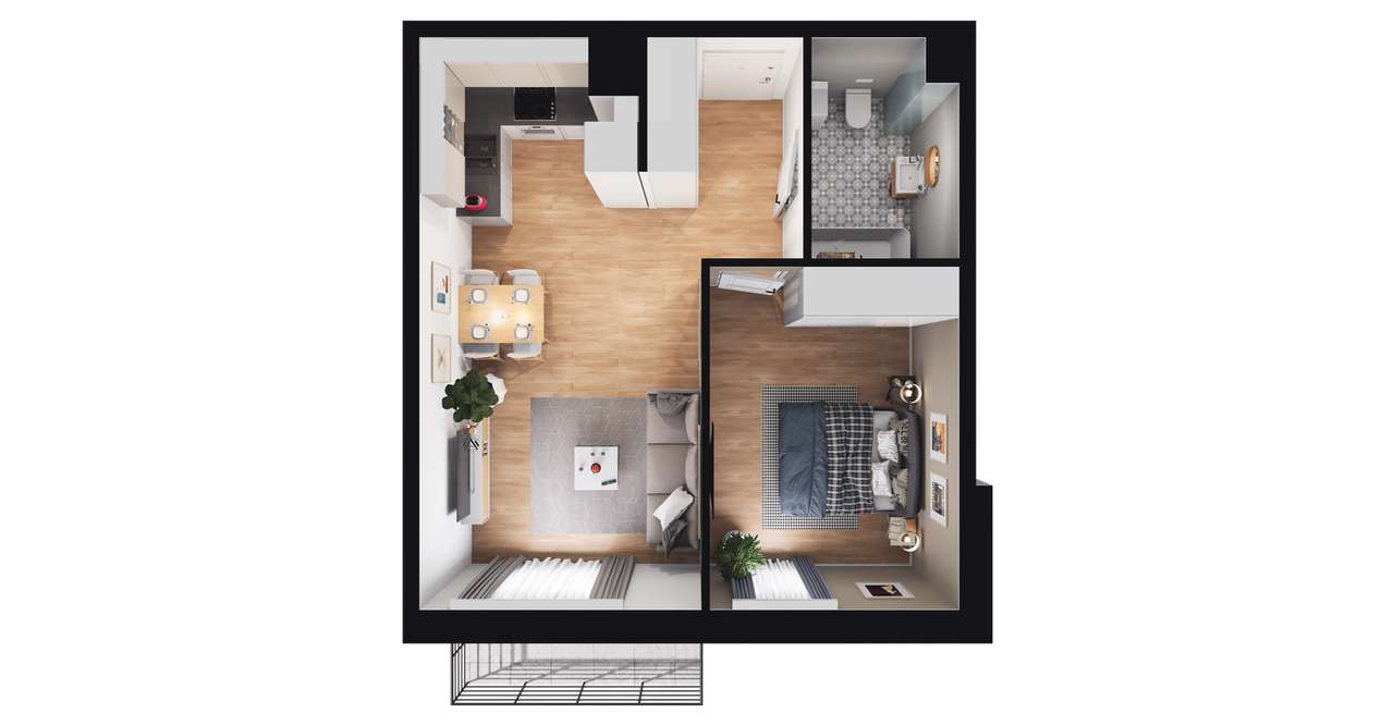 2-pokojowe mieszkanie 41m2 + balkon Bezpośrednio - Pełny obrazek: 3/9