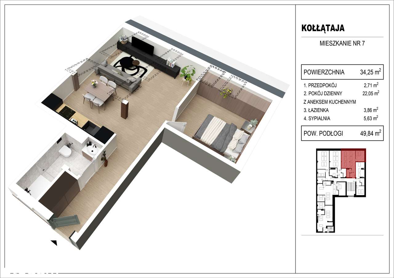 Centrum Wrocławia ul. Kołłątaja 2 pokoje 34m2 użytkowa 49m2 całkowita-13