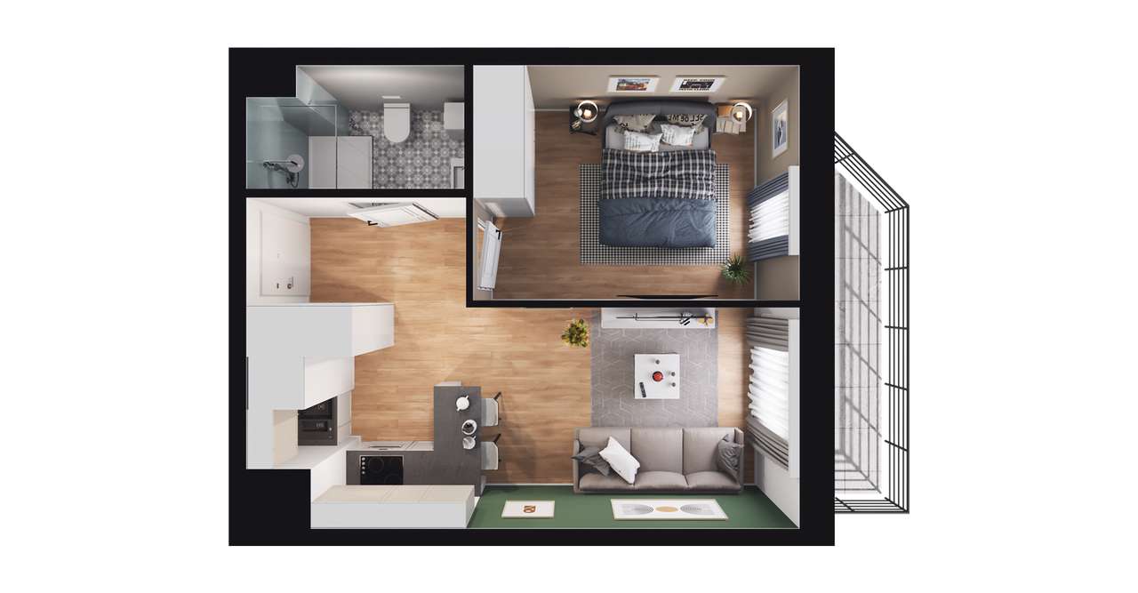 2-pokojowe mieszkanie 32m2 + balkon Bezpośrednio - Pełny obrazek: 2/7