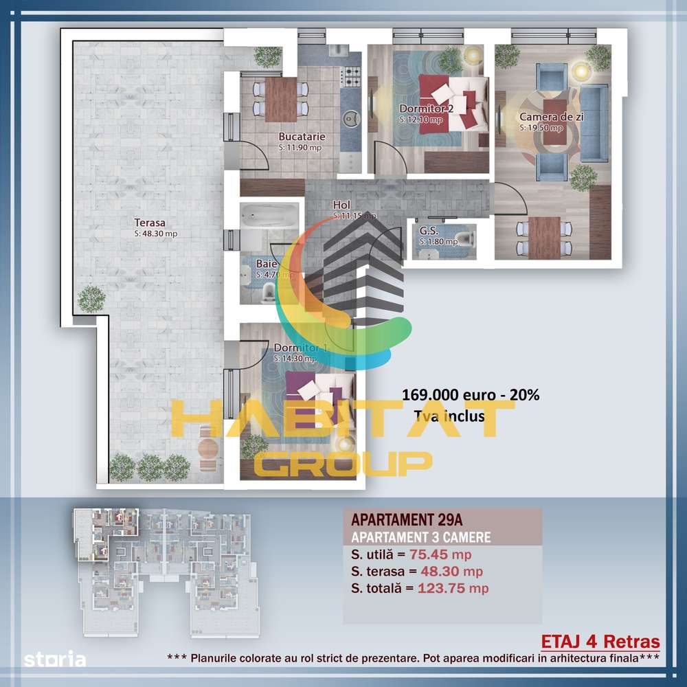 Pallady-3 camere, decomandat, terasa de 48.3 mp, la cheie - Imagine principală: 4/18