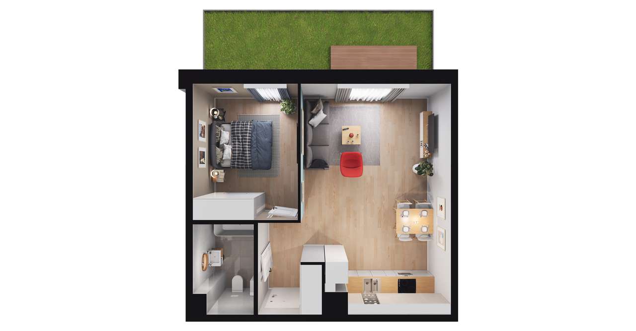 2-pokojowe mieszkanie 44m2 + ogródek - Pełny obrazek: 2/8