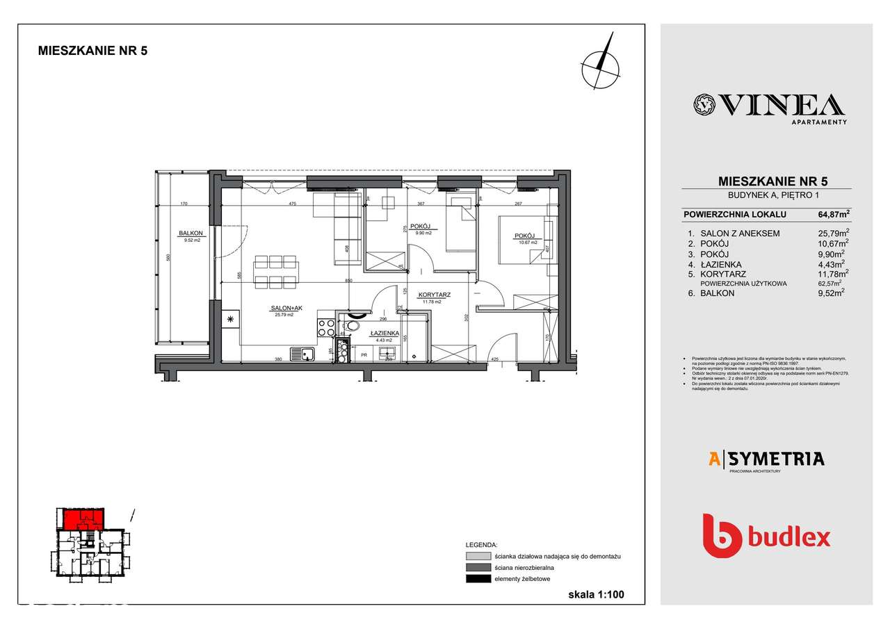 3-pokojowe mieszkanie 62m2 + balkon Bezpośrednio - Pełny obrazek: 2/7