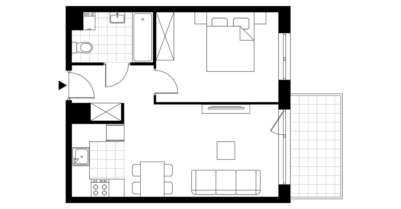 2-pokojowe mieszkanie 42m2 + balkon - Pełny obrazek: 3/8