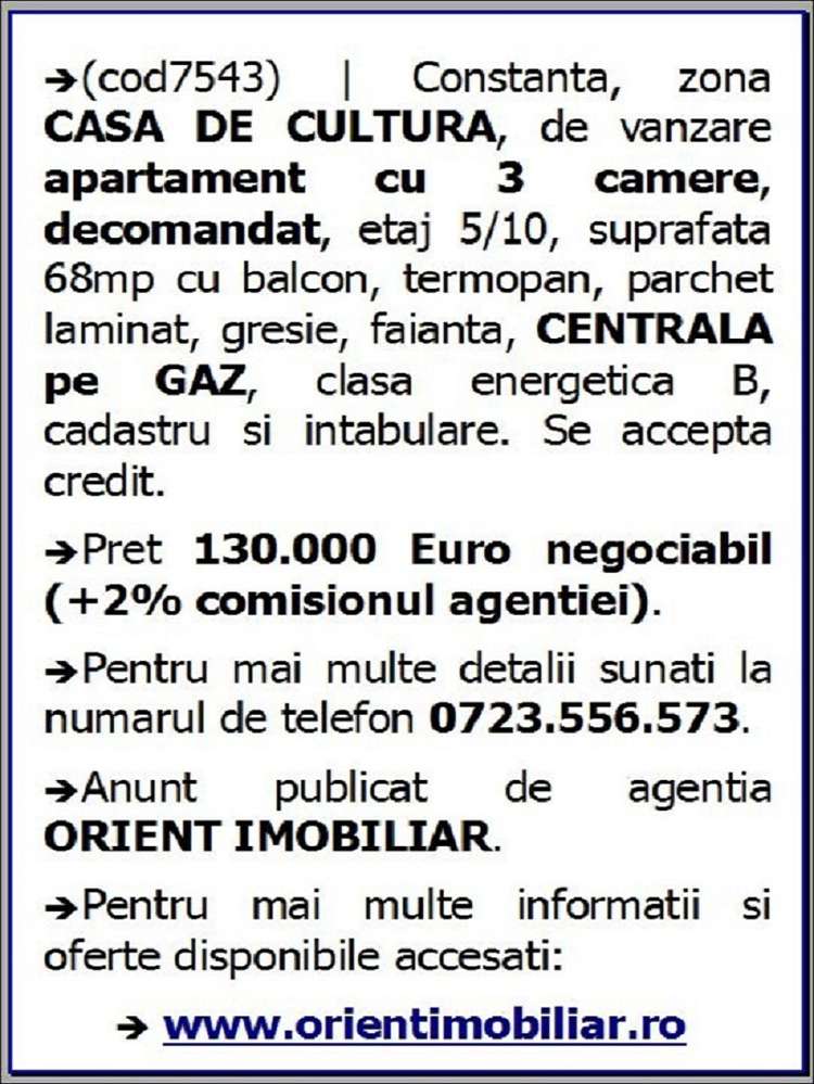 Casa de Cultura, decomandat, 3 camere, gaze, vanzari Constanta-7