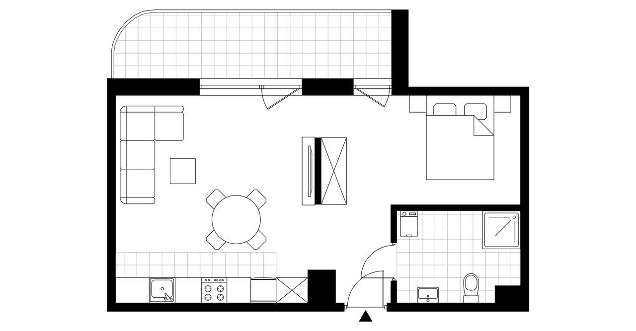 1-pokojowe mieszkanie 44m2 + balkon - Pełny obrazek: 2/7