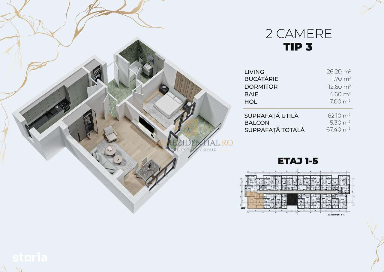 NOU! Apartament cu 2 camere si balcon, Popesti-Leordeni, Comision 0 - Imagine principală: 5/20