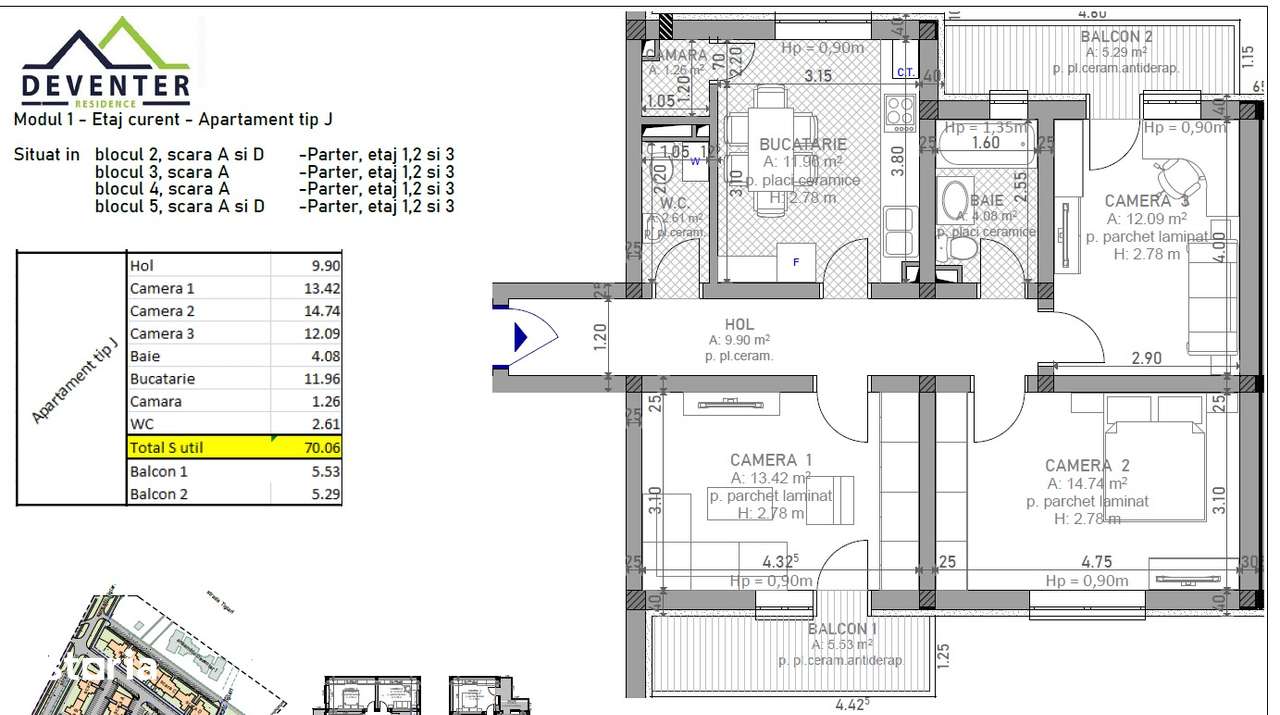 Ap 3 cam, decomandat, 2 bai, CĂMARĂ, 2 balcoane, incalz pardoseala-5