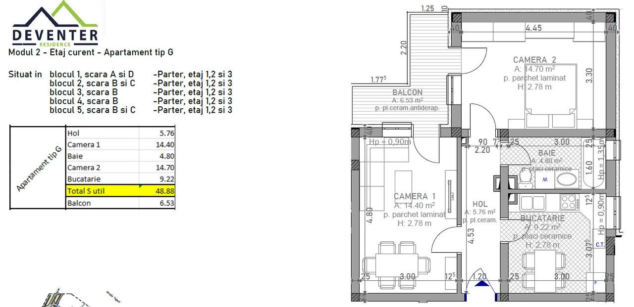 Bloc Lift, 2 cam, LA CHEIE ,incalz pardoseala, etaj 2, geam baie-11