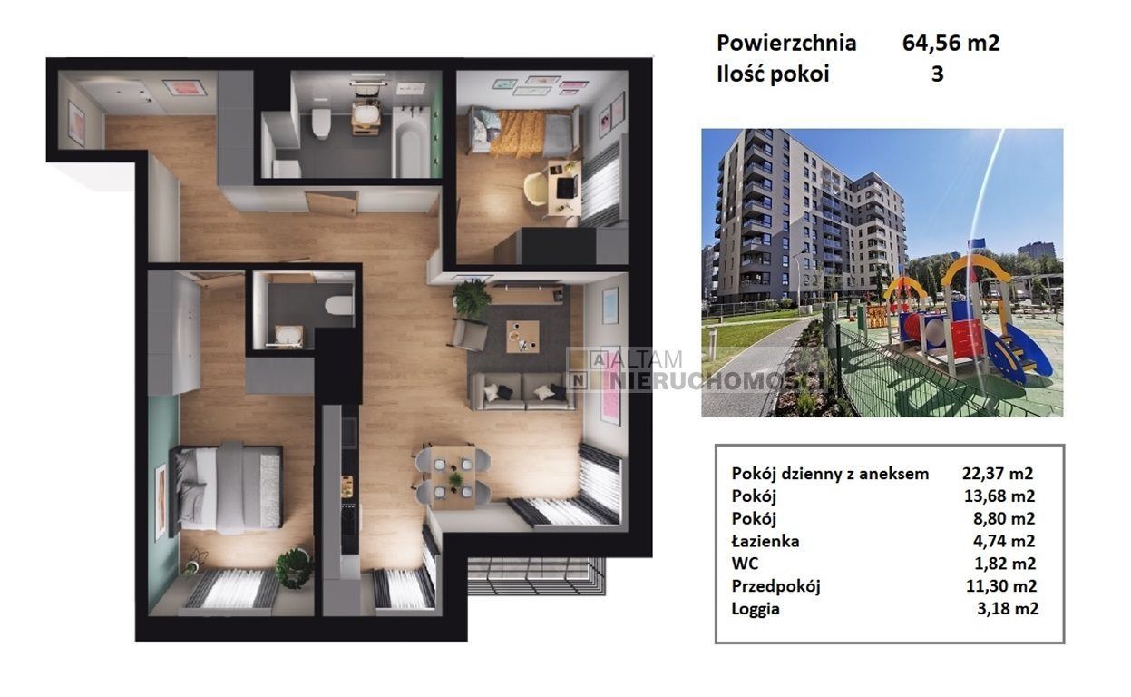 3pok+kuch 64m2|balkon|park|Mistrzejowice|0%|2021