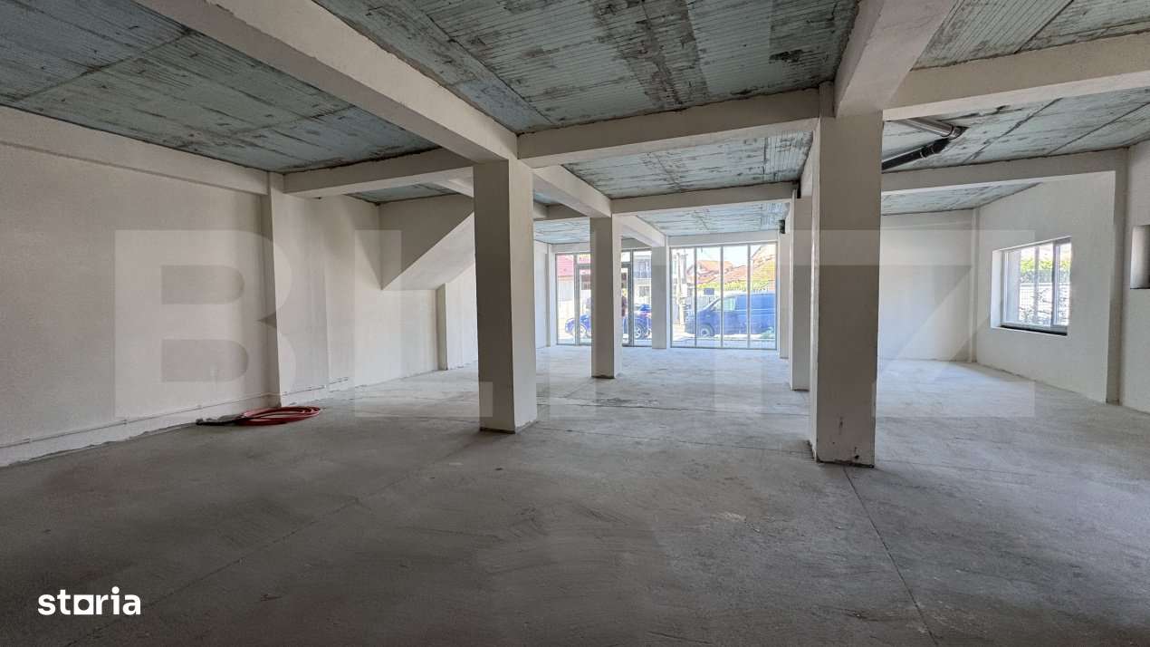 Spatiu comercial parter bloc nou, 136 mp open space, vitrina, terasa, - Imagine principală: 4/13