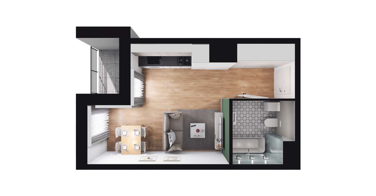 1-pokojowe mieszkanie 25m2 + loggia Bezpośrednio - Pełny obrazek: 2/7