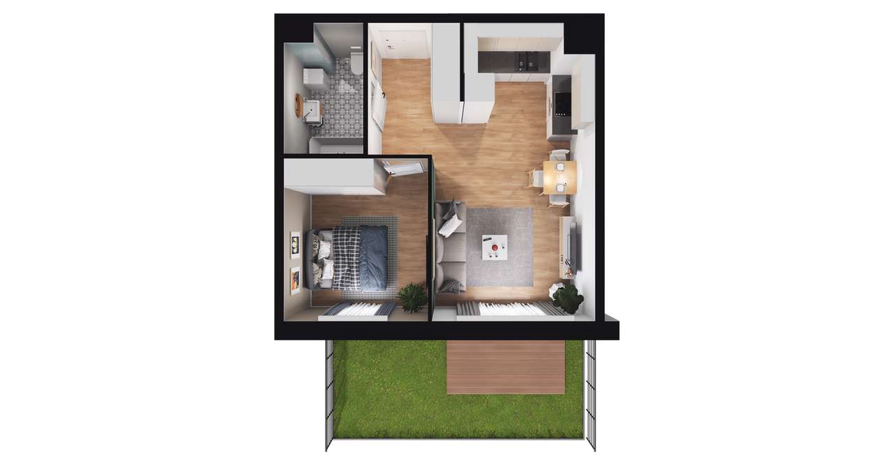 2-pokojowe mieszkanie 38m2 + ogródek - Pełny obrazek: 2/8