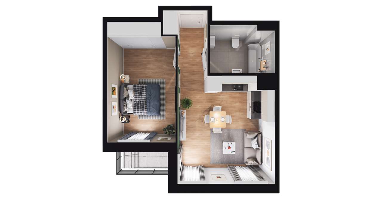 2-pokojowe mieszkanie 41m2 + loggia - Pełny obrazek: 2/7