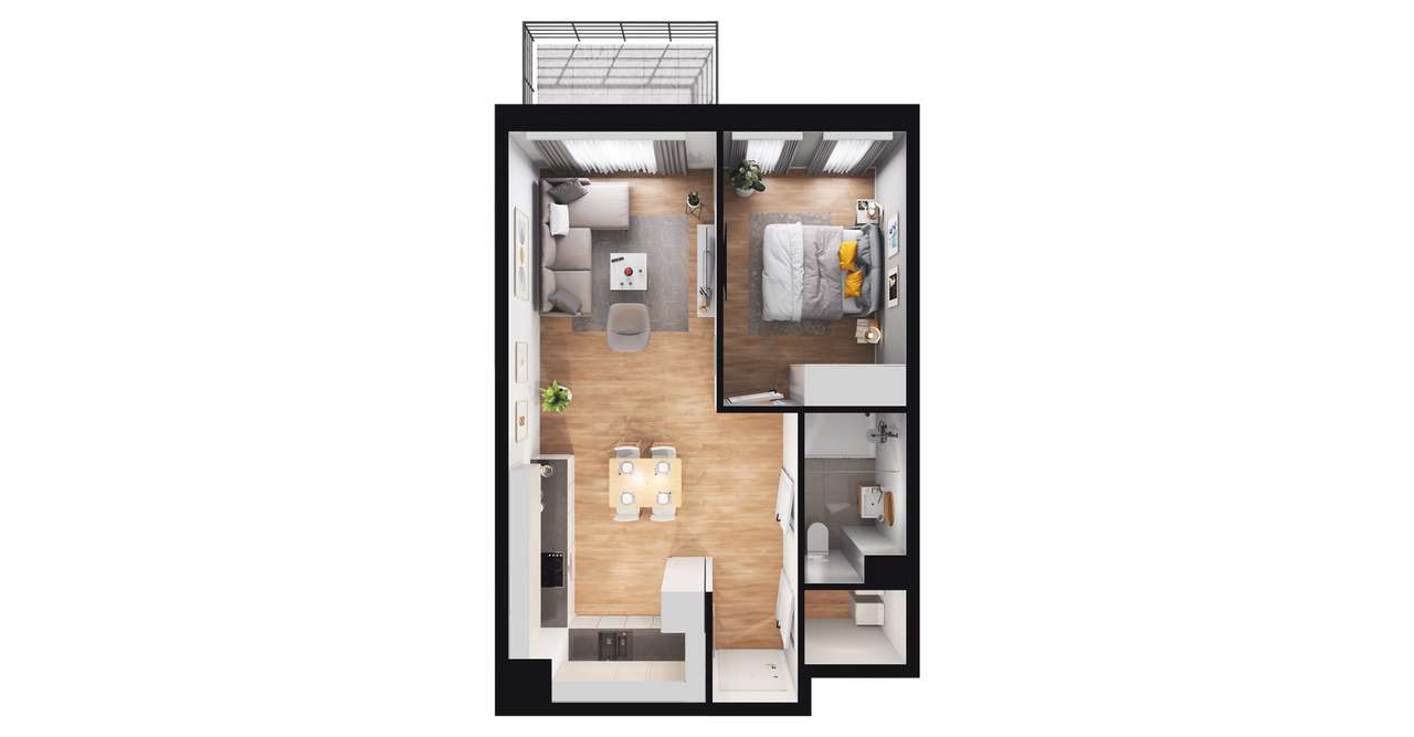 2-pokojowe mieszkanie 44m2 + balkon - Pełny obrazek: 2/8