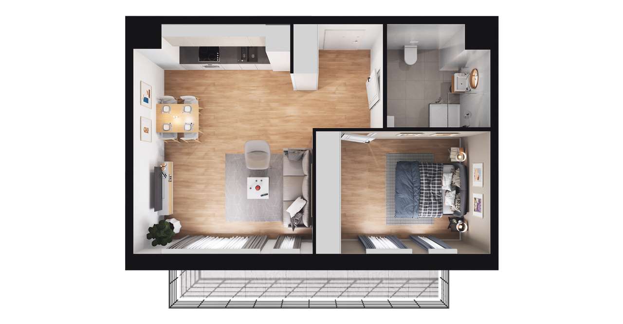 2-pokojowe mieszkanie 46m2 + balkon Bezpośrednio - Pełny obrazek: 2/8