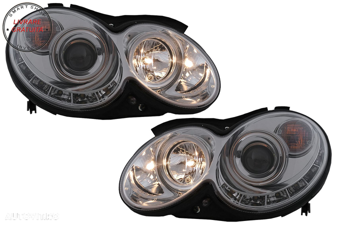 Faruri LED Mercedes CLK W209 C209 Coupe A209 Cabrio (2003-2010) Crom- livrare gratuita - 6