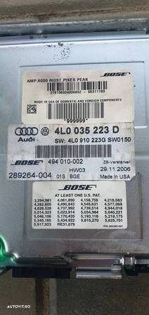 Amplificator statie audio BOSE cod 4L0 035 223 D / 4L0035223D sistem complet audio boxa boxe stanga dreapta fata spate bose Audi Q7 A6 C6 A8 dezmembrez dezmembrari piese Audi Q7 motor 3.0 tdi tip motor BUG CASA 223 cp - 4