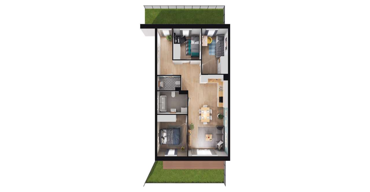 4-pokojowe mieszkanie 65m2 + 2 ogródki - Pełny obrazek: 2/8