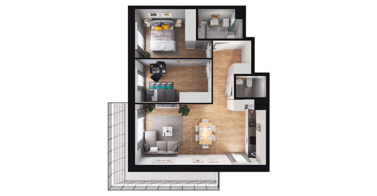 3-pokojowe mieszkanie 60m2 + balkon - Pełny obrazek: 2/8