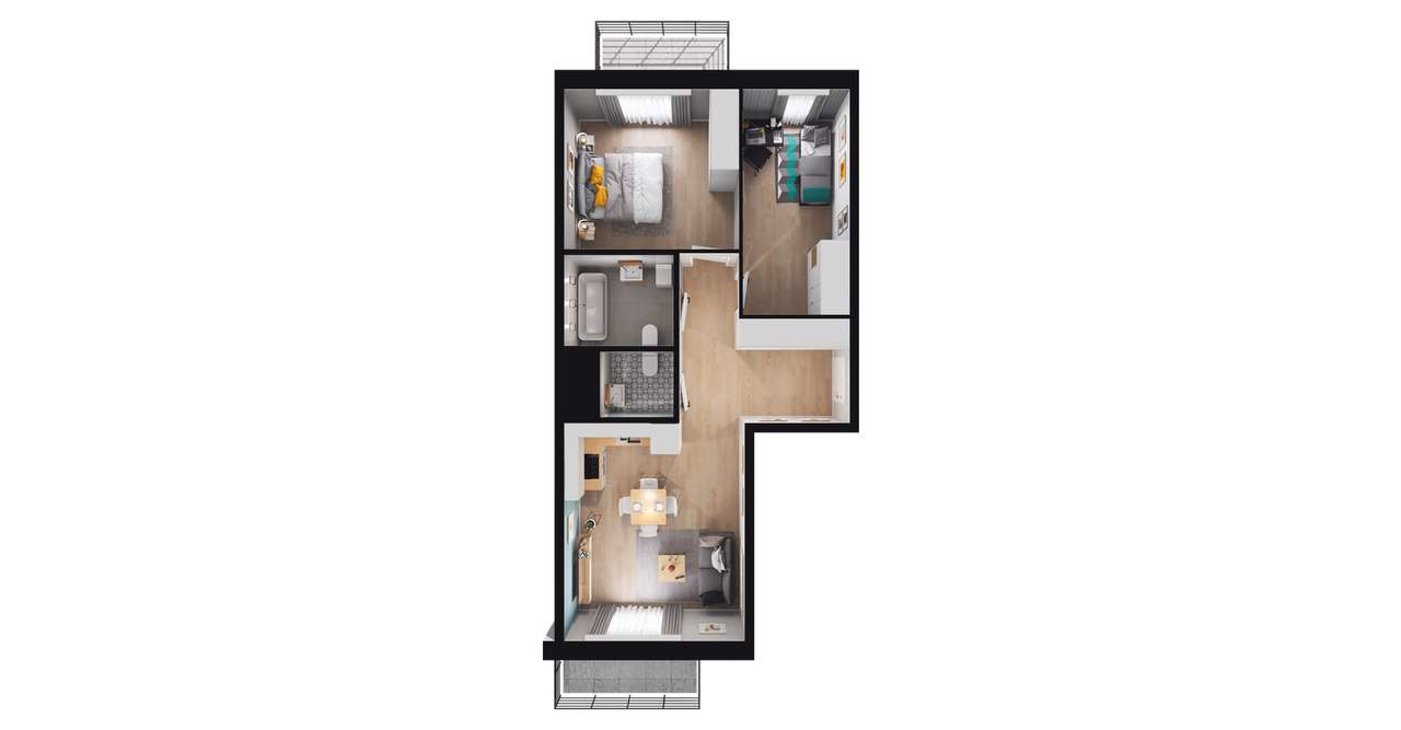 3-pokojowe mieszkanie 58m2 + 2 balkony - Pełny obrazek: 2/8