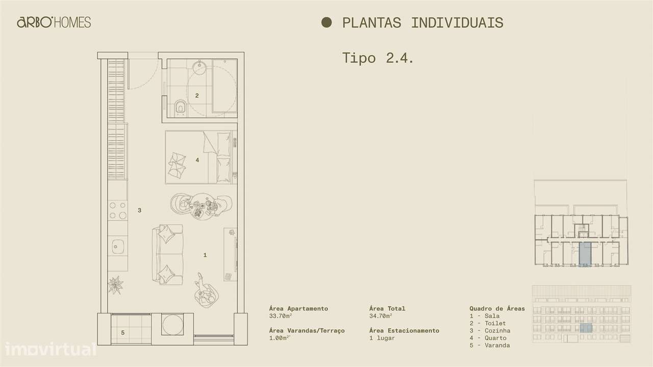 Apartamento T0 com Varanda e Garagem no Empreendimento Arbo Homes - Grande imagem: 2/9