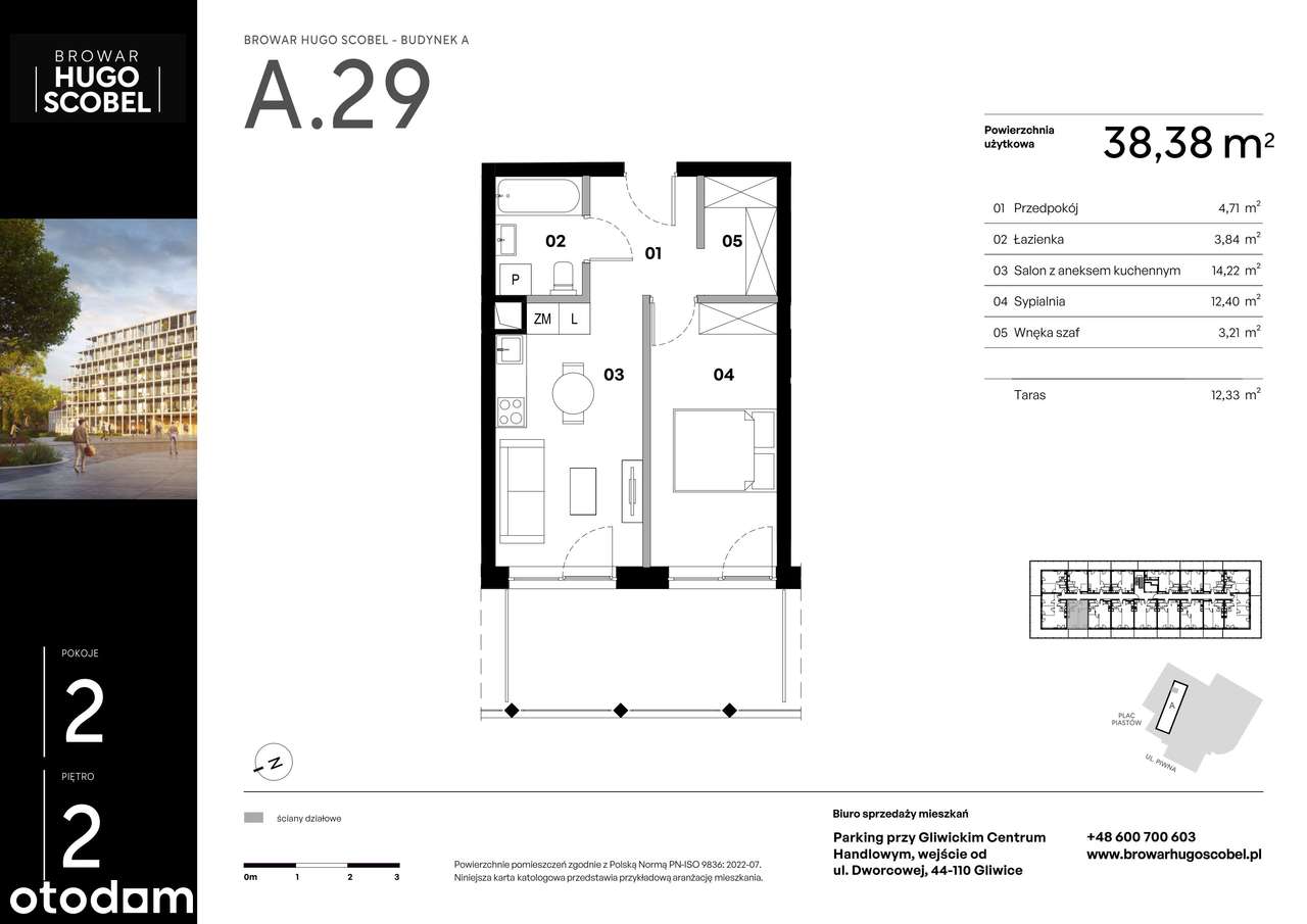 2-pokojowe mieszkanie 38m2 + taras Bezpośrednio - Pełny obrazek: 2/9