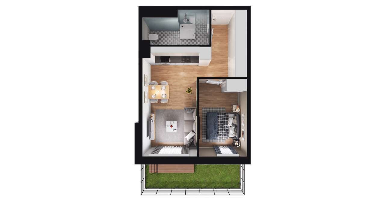 2-pokojowy apartament inwestycyjny 38m2 + ogródek - Pełny obrazek: 2/8