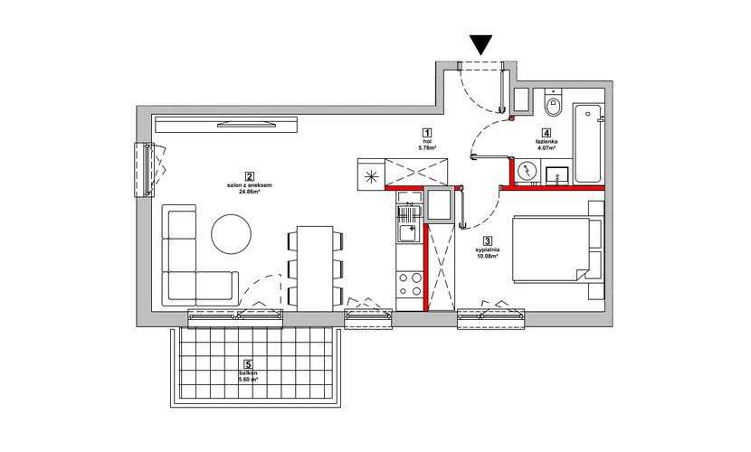 2-pokoje z balkonem i dużą przestrzenią dzienną - Pełny obrazek: 2/7