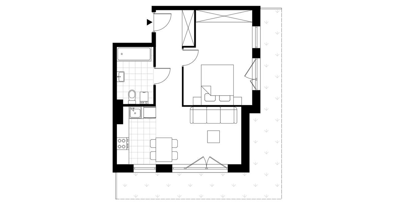 2-pokojowe mieszkanie 43m2 + ogródek - Pełny obrazek: 3/6