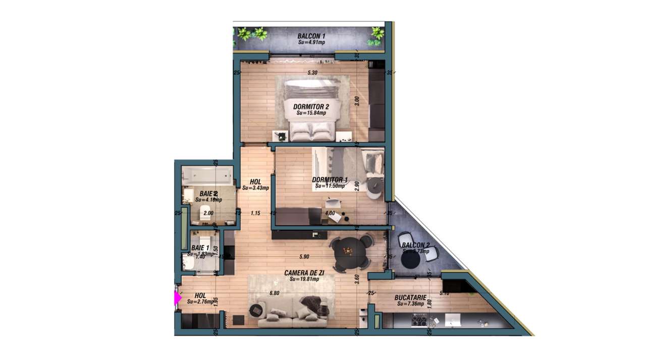 3 camere cu 2 bai si 2 balcoane, Avanera Suceava, 127.300€-12