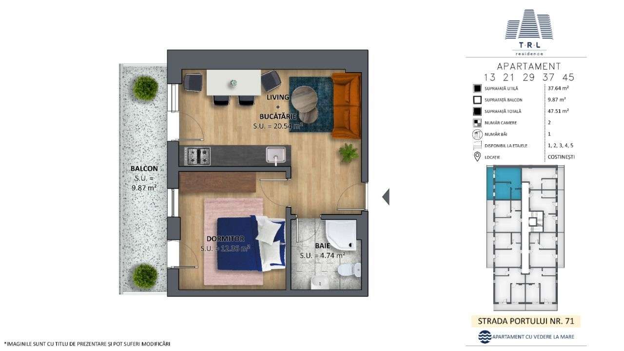 Apartament 45, 2 camere,prima linie cu vedere la mare,Costinesti-Epava-6