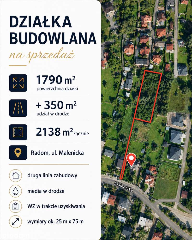Na sprzedaż działka budowlana 1790 m² | ul. Malenicka, Radom