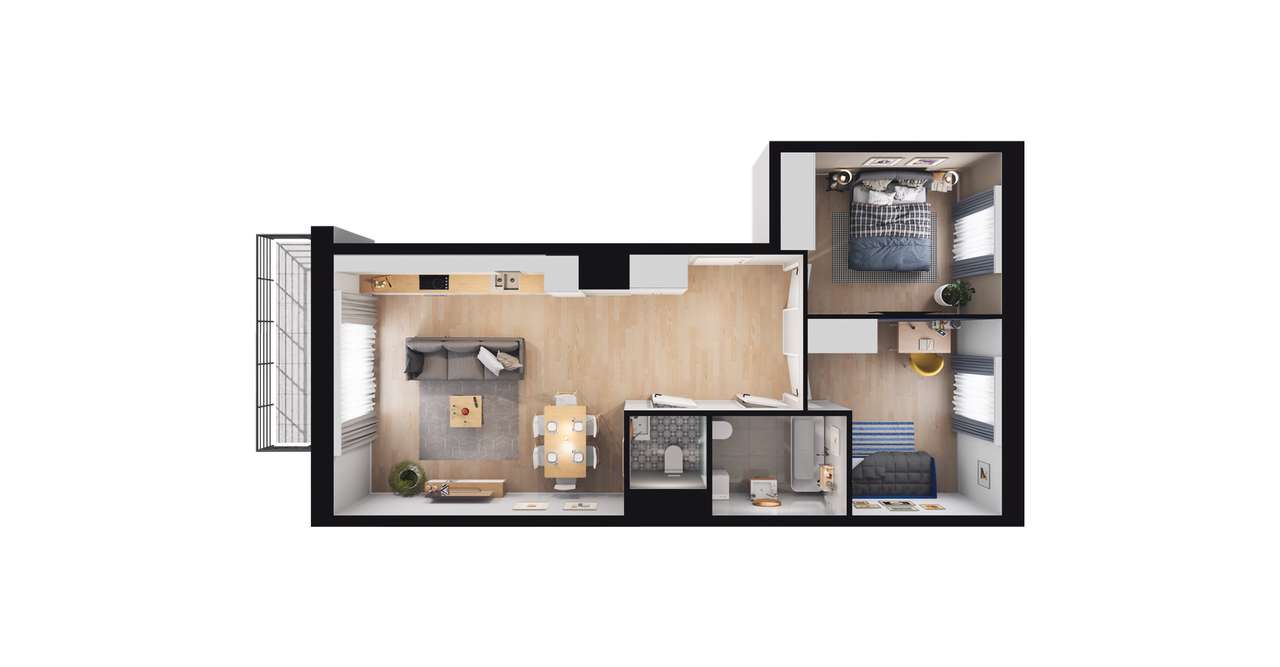 3-pokojowe mieszkanie 57m2 + balkon Bez Prowizji - Pełny obrazek: 2/8