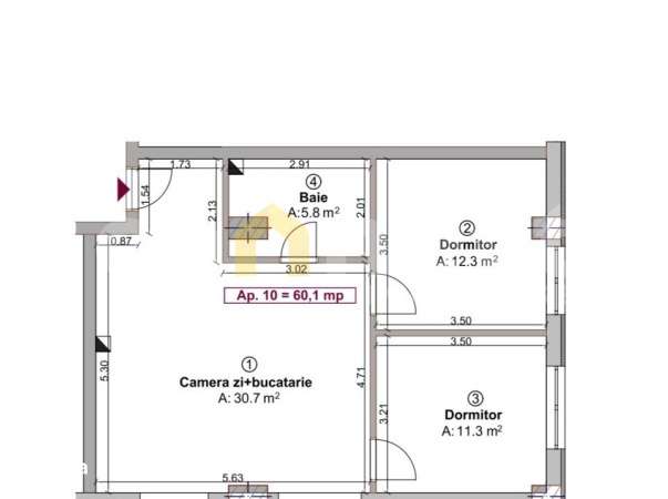Apartament 3 Camere de Vanzare | SU 60.07 mp | Floresti, zona Terra-2