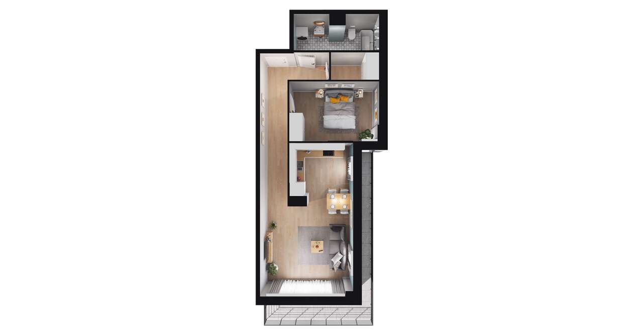 2-pokojowe mieszkanie 55m2 + taras Bezpośrednio - Pełny obrazek: 2/8